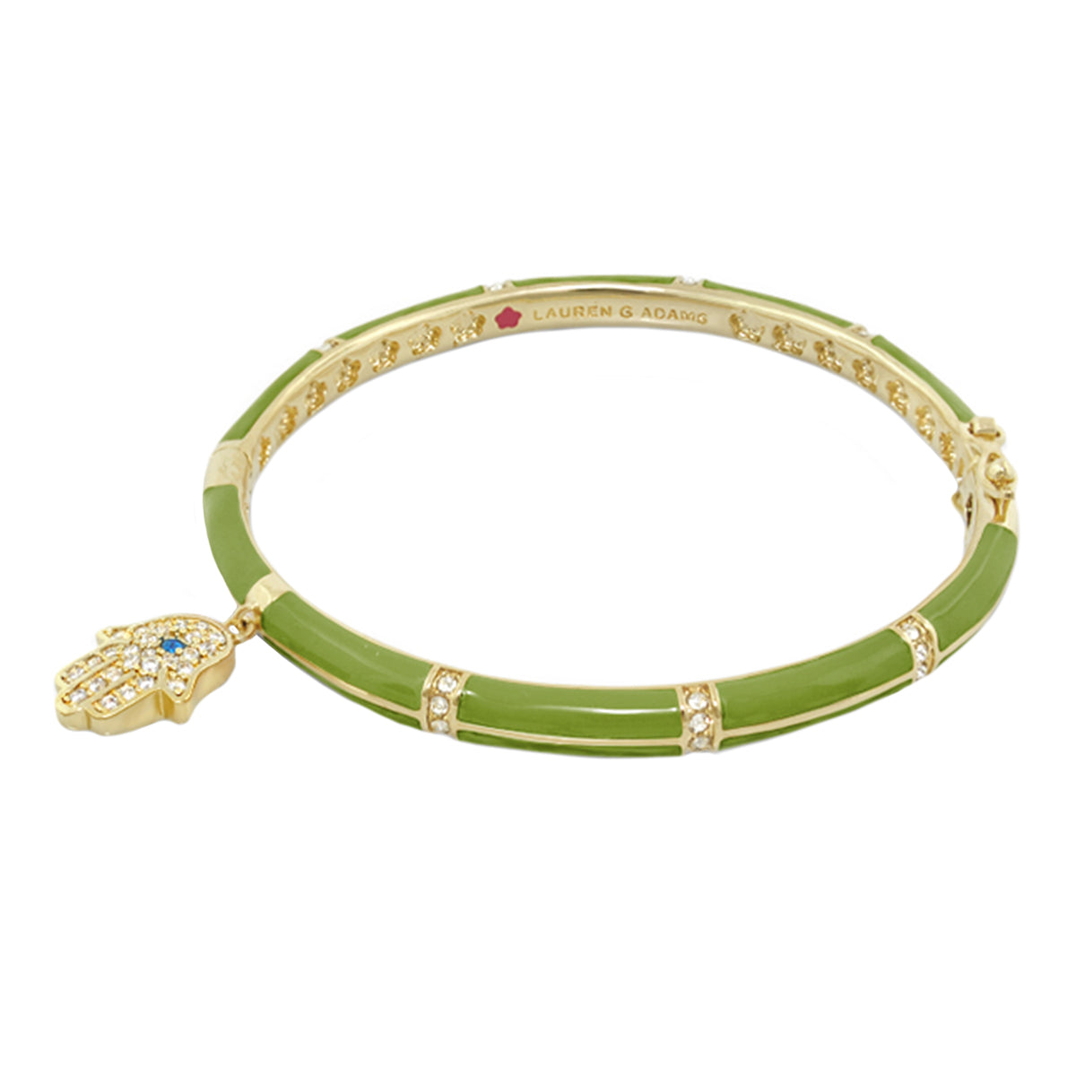 Lucky Hamsa Stackable Bangle Lauren G Adams green enamel with crystal hamsa charm on Tampa Home & Garden Store