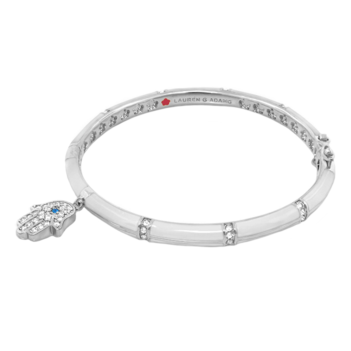 Lucky Hamsa Stackable Bangle by Lauren G Adams, silver-tone bracelet with hamsa charm on Tampa Home & Garden Store