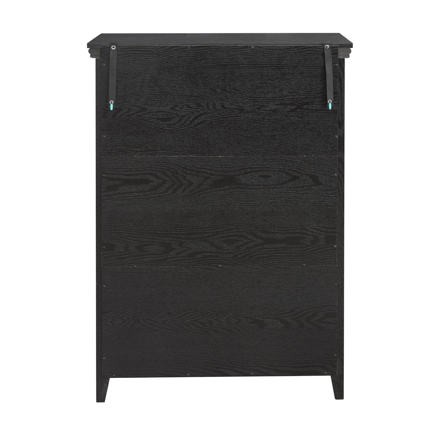 Black modern 5-drawer dresser back view with wood-grain texture HouseOfZazla on Tampa Home & Garden Store