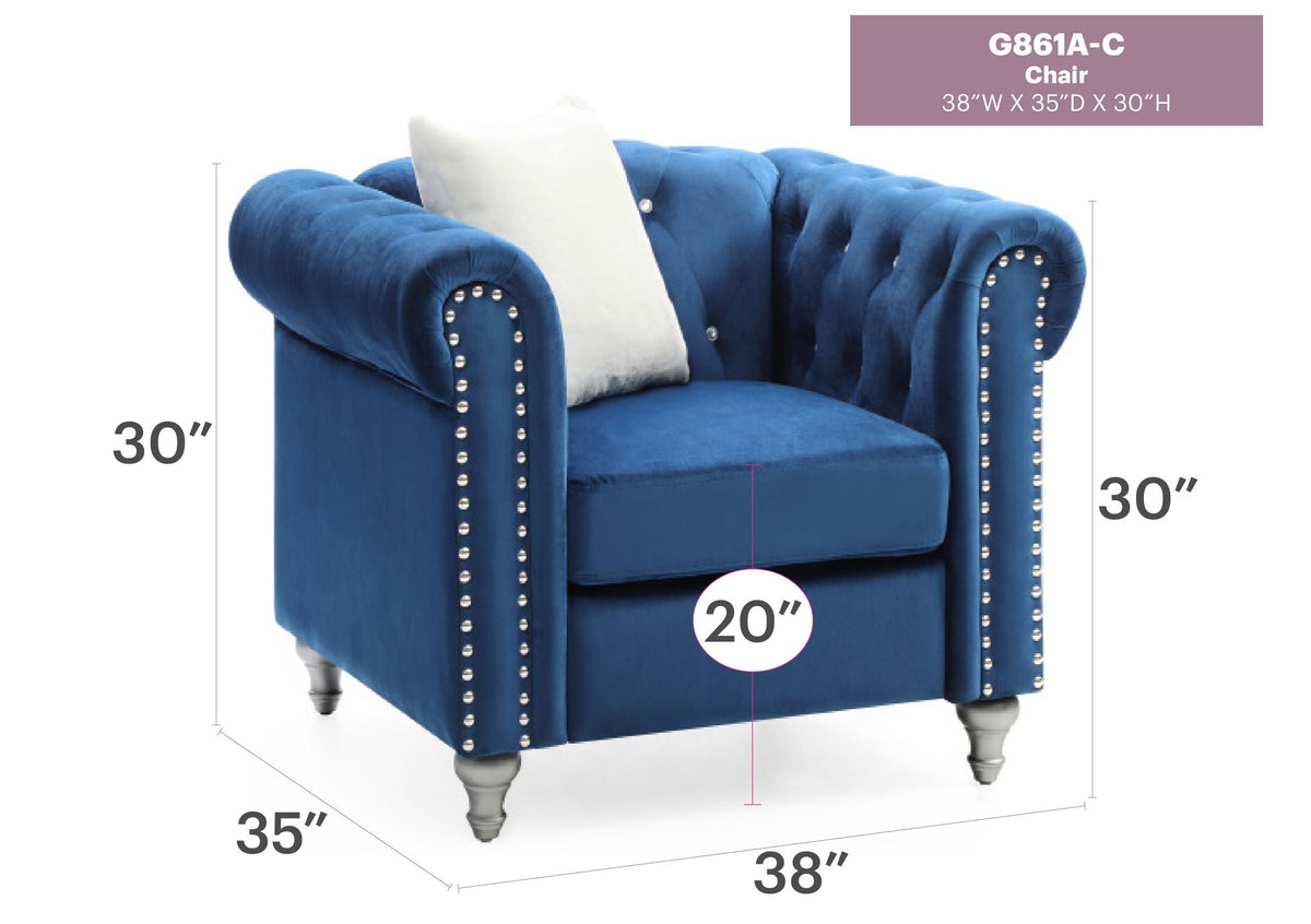 Contemporary blue velvet lounge chair with faux jeweled tufting by HouseOfZazla on Tampa Home & Garden Store