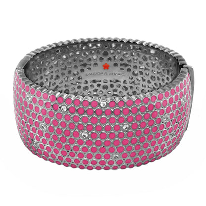 Fun Bubbles Bangle hinged bracelet silver with pink enamel dots and crystals by Lauren G Adams on Tampa Home & Garden Store