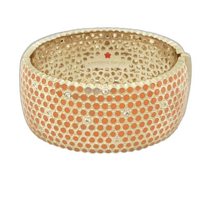 Fun Bubbles Bangle hinged bracelet by Lauren G Adams goldtone with orange dot lattice crystals on Tampa Home & Garden Store