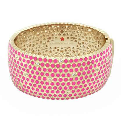 Fun Bubbles Bangle by Lauren G Adams, gold hinged bracelet with pink bubbles and crystals on Tampa Home & Garden Store
