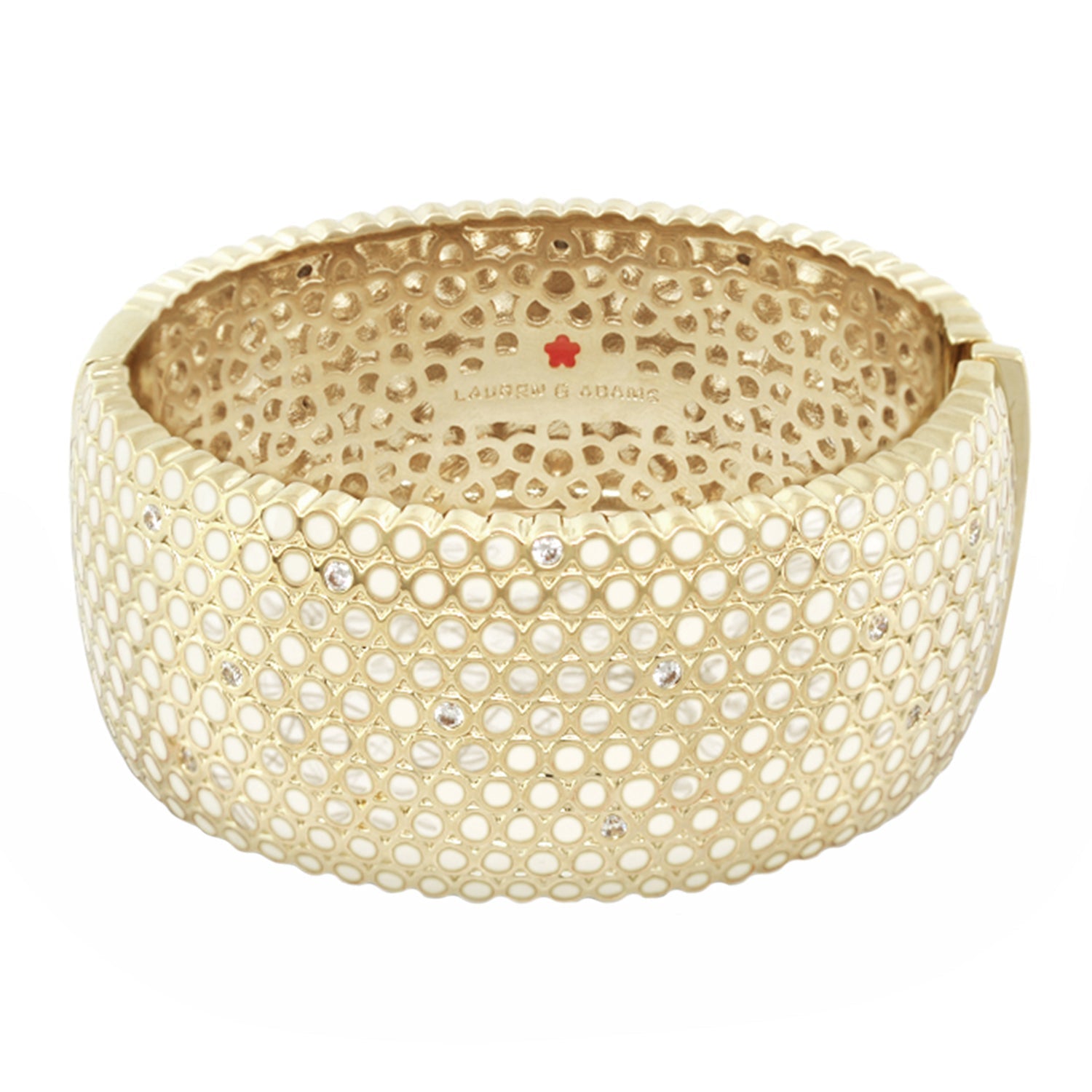 Fun Bubbles Bangle, gold hinged bracelet with pearl-like inlays by Lauren G Adams on Tampa Home & Garden Store