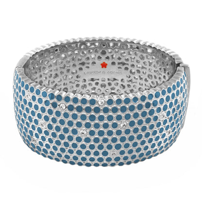 Fun Bubbles Bangle by Lauren G Adams, hinged silver bracelet with blue enamel dots on Tampa Home & Garden Store