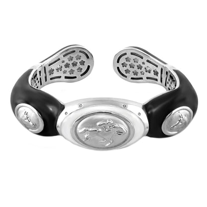 Equestrian Bangle Hinged bracelet with jockey medallion and black band Lauren G Adams on Tampa Home & Garden Store