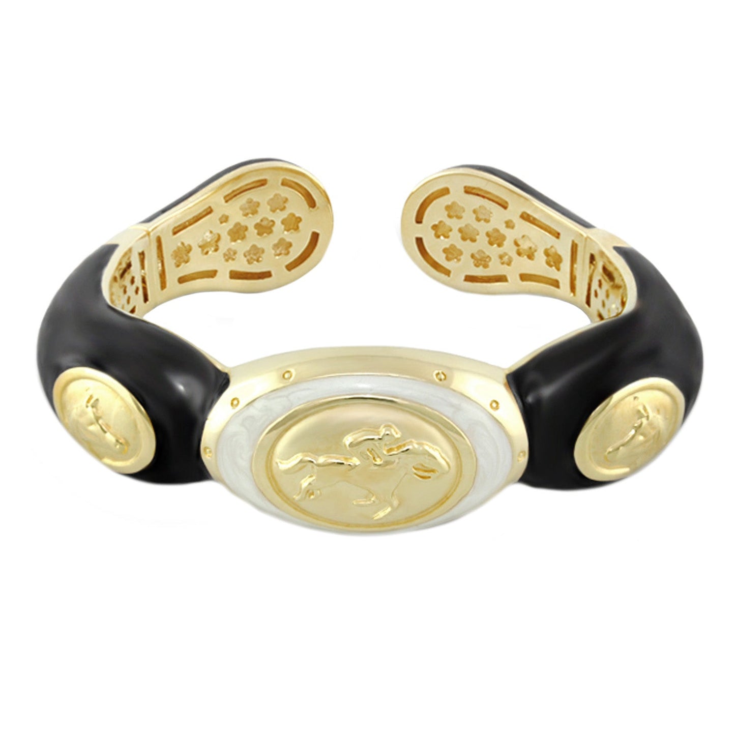 Equestrian Bangle - Jockey Medallion, Lauren G Adams hinged black bracelet with gold-tone on Tampa Home & Garden Store