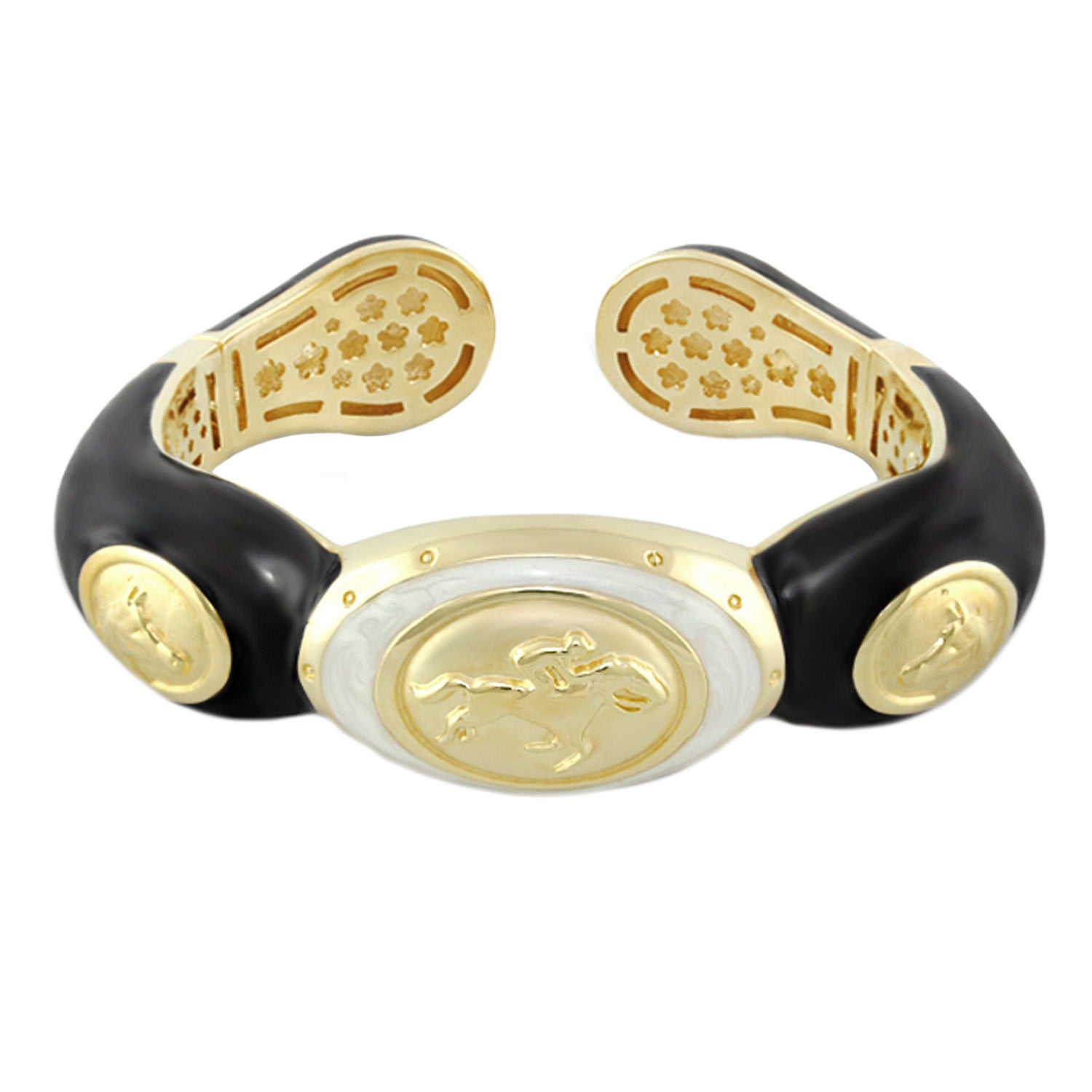 Equestrian Bangle - Jockey Medallion, Lauren G Adams hinged black bracelet with gold-tone on Tampa Home & Garden Store