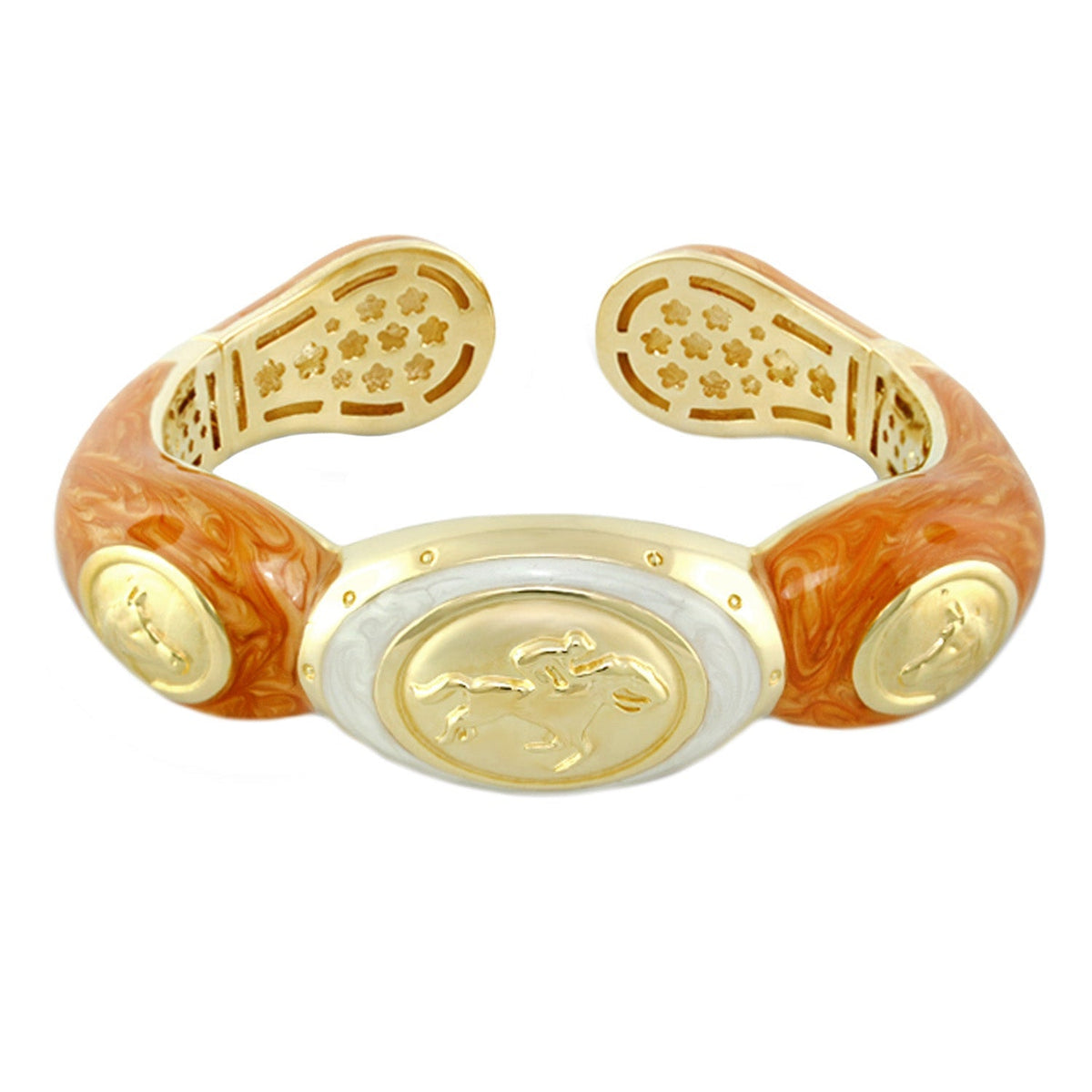 Equestrian Bangle Jockey Medallion Hinged resin bracelet with gold-tone medallion Lauren Adams on Tampa Home & Garden Store