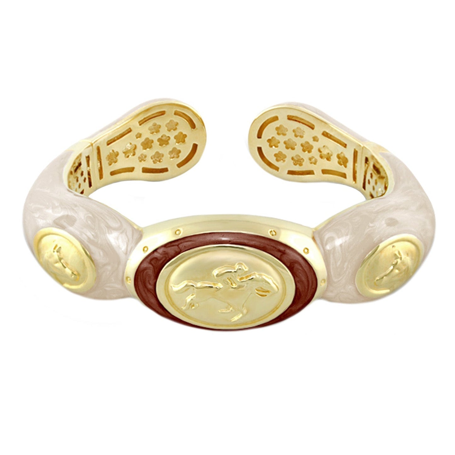 Hinged bangle bracelet equestrian Jockey medallion gold-tone by Lauren G Adams on Tampa Home & Garden Store