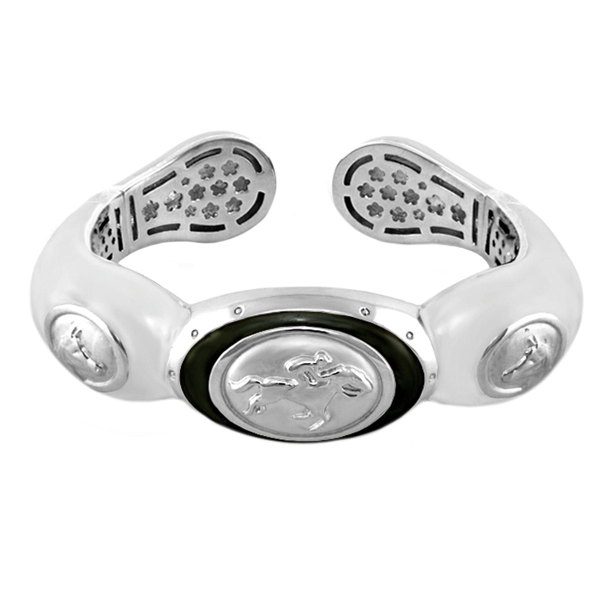 Equestrian Bangle - Jockey Medallion, hinged silver bracelet with horse motif, Lauren G Adams on Tampa Home & Garden Store