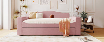 Upholstered pink daybed with storage armrests and trundle by HouseOfZazla, built-in audio system on Tampa Home & Garden Store