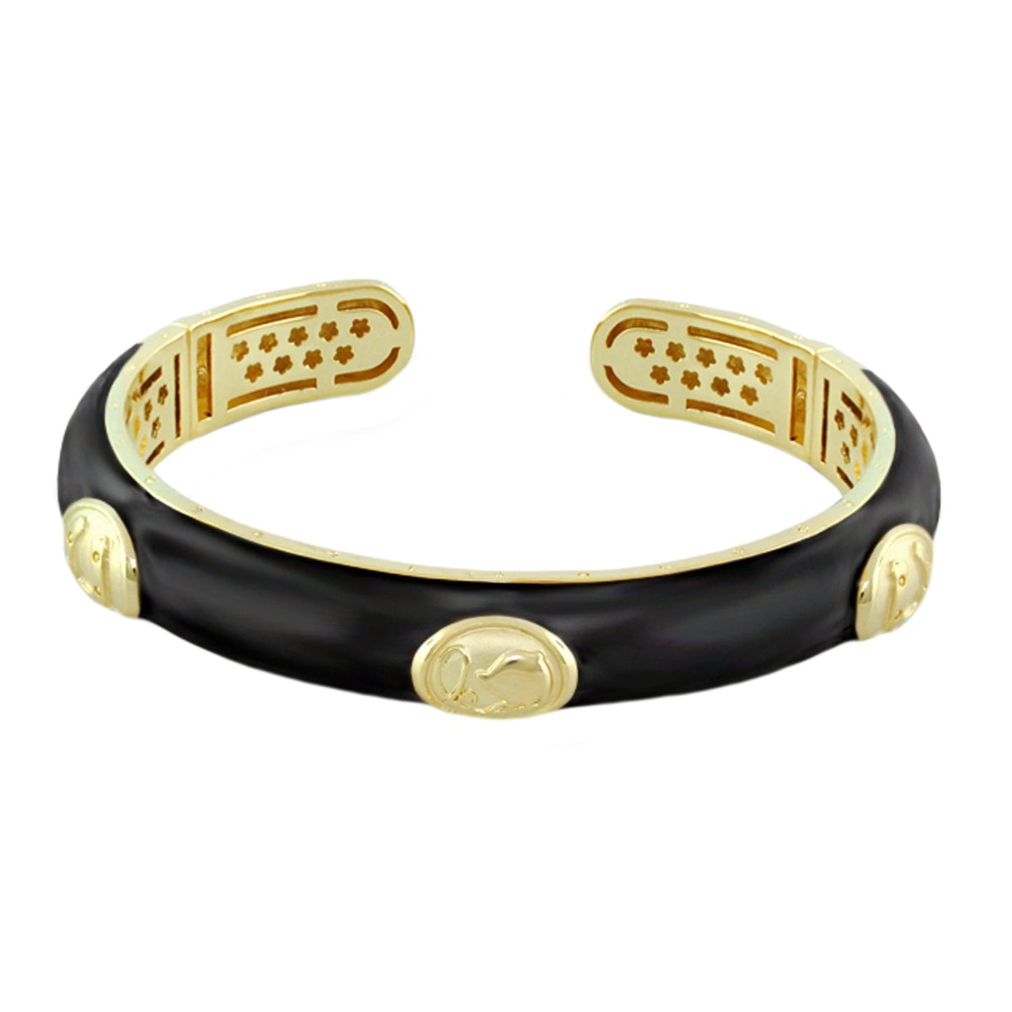 Lauren G Adams Equestrian Bangle hinged black leather bracelet with gold horse medallion on Tampa Home & Garden Store