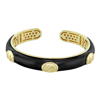 Lauren G Adams Equestrian Bangle hinged black leather bracelet with gold horse medallion on Tampa Home & Garden Store