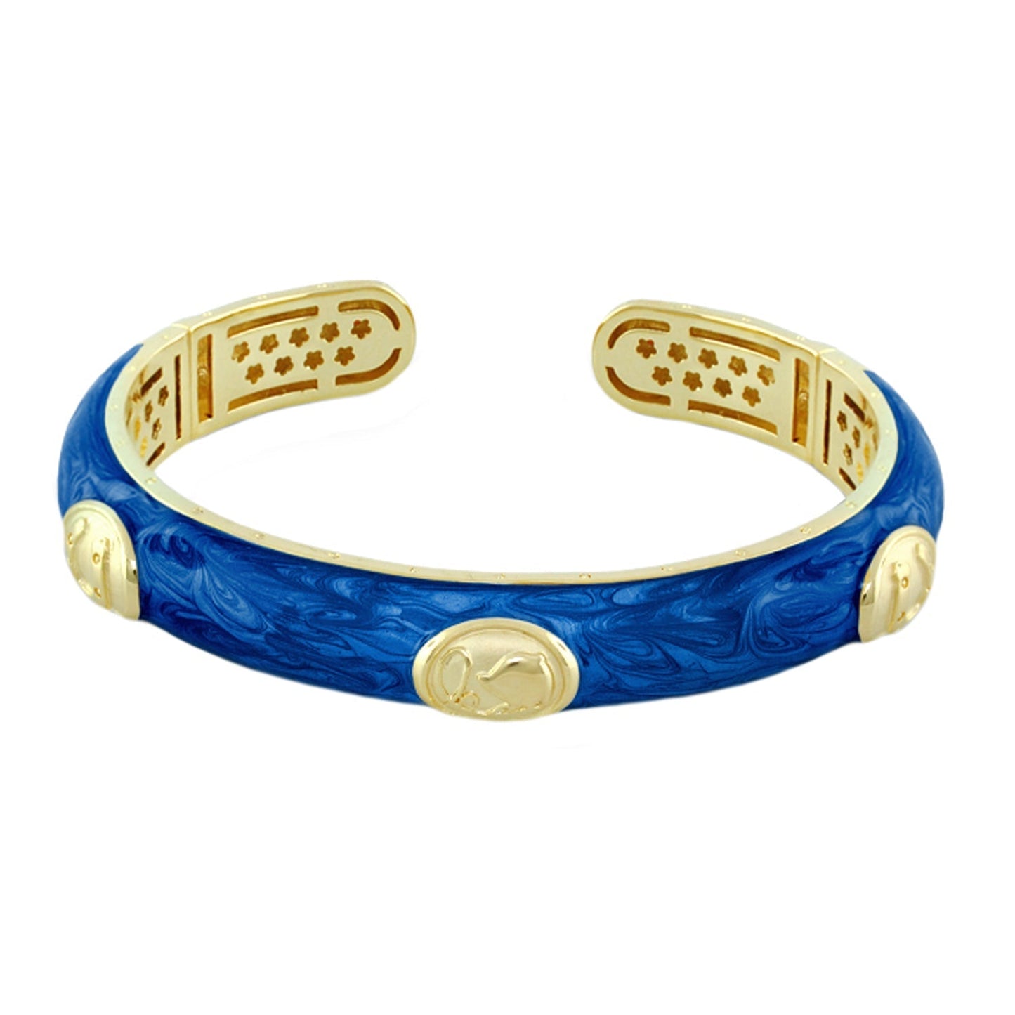 Equestrian Bangle Horse Medallion, blue marbled finish with gold hinge accents, Lauren G Adams on Tampa Home & Garden Store