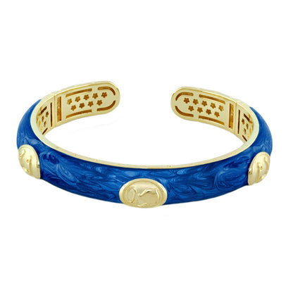 Equestrian Bangle Horse Medallion, blue marbled finish with gold hinge accents, Lauren G Adams on Tampa Home & Garden Store