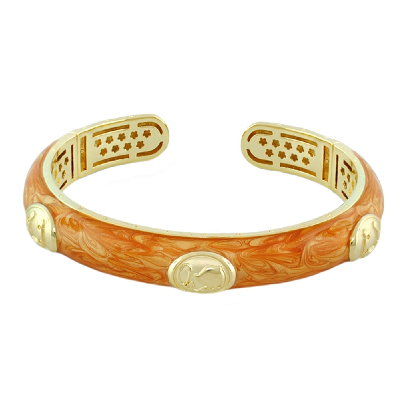 Equestrian Bangle horse medallion in orange marbled resin with gold-tone interior on Tampa Home & Garden Store