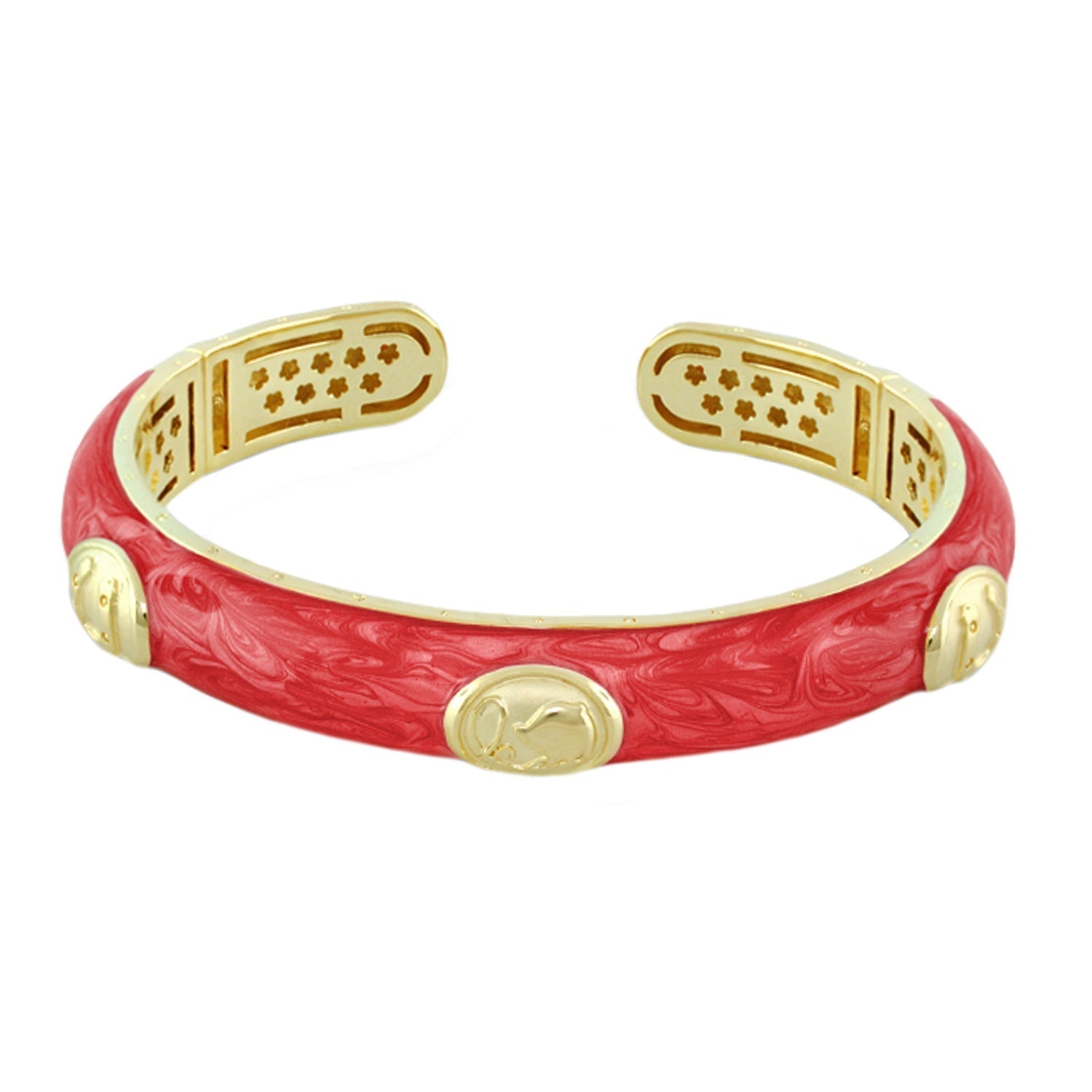 Equestrian Bangle red enamel hinged bracelet with gold-tone horse medallions Lauren G Adams on Tampa Home & Garden Store