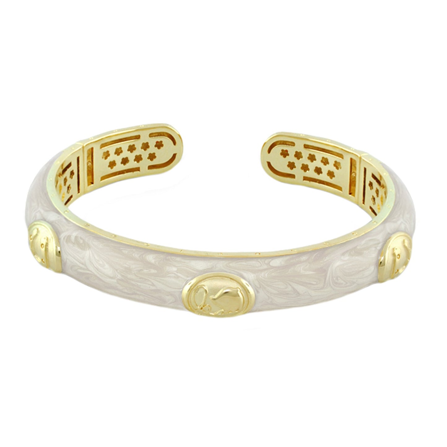 Equestrian Hinged Bangle — Horse Medallion by Lauren G Adams; ivory marbled enamel, gold ends on Tampa Home & Garden Store