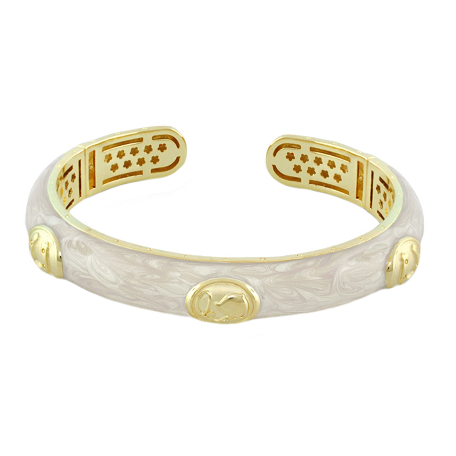 Equestrian Hinged Bangle — Horse Medallion by Lauren G Adams; ivory marbled enamel, gold ends on Tampa Home & Garden Store