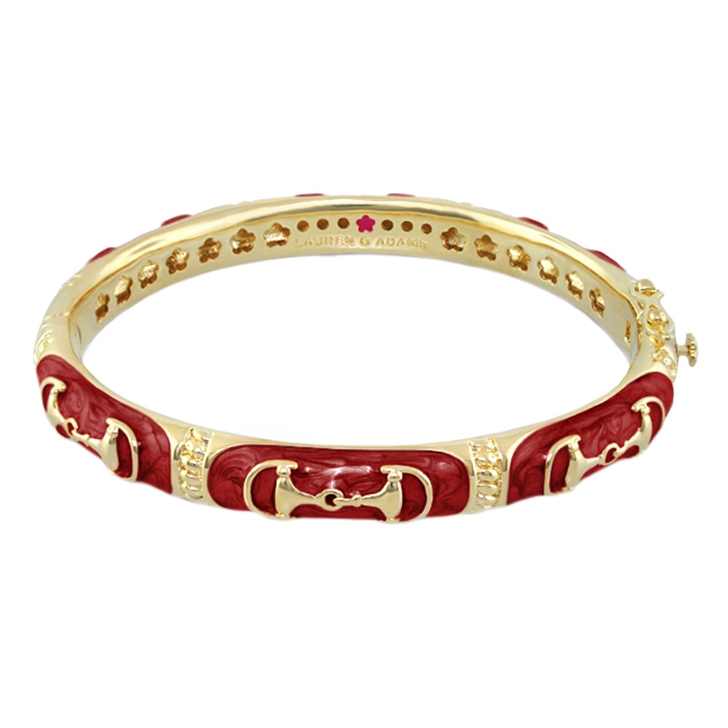Equestrian Bangle Black Snaffle bracelet gold-tone with red enamel horse-bit, Lauren G Adams on Tampa Home & Garden Store