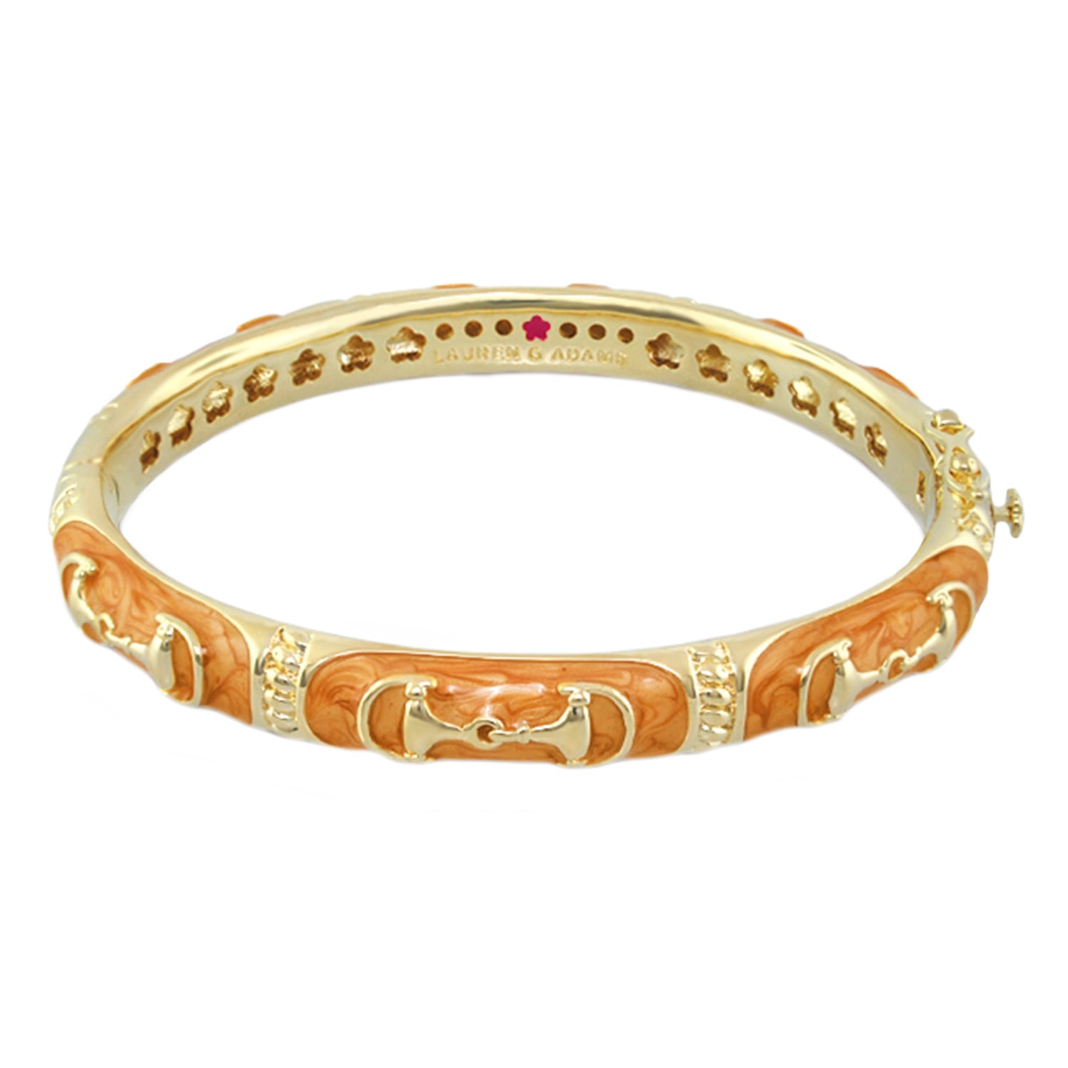 Equestrian Bangle Black Snaffle, gold-tone bracelet with orange enamel, Lauren G Adams on Tampa Home & Garden Store
