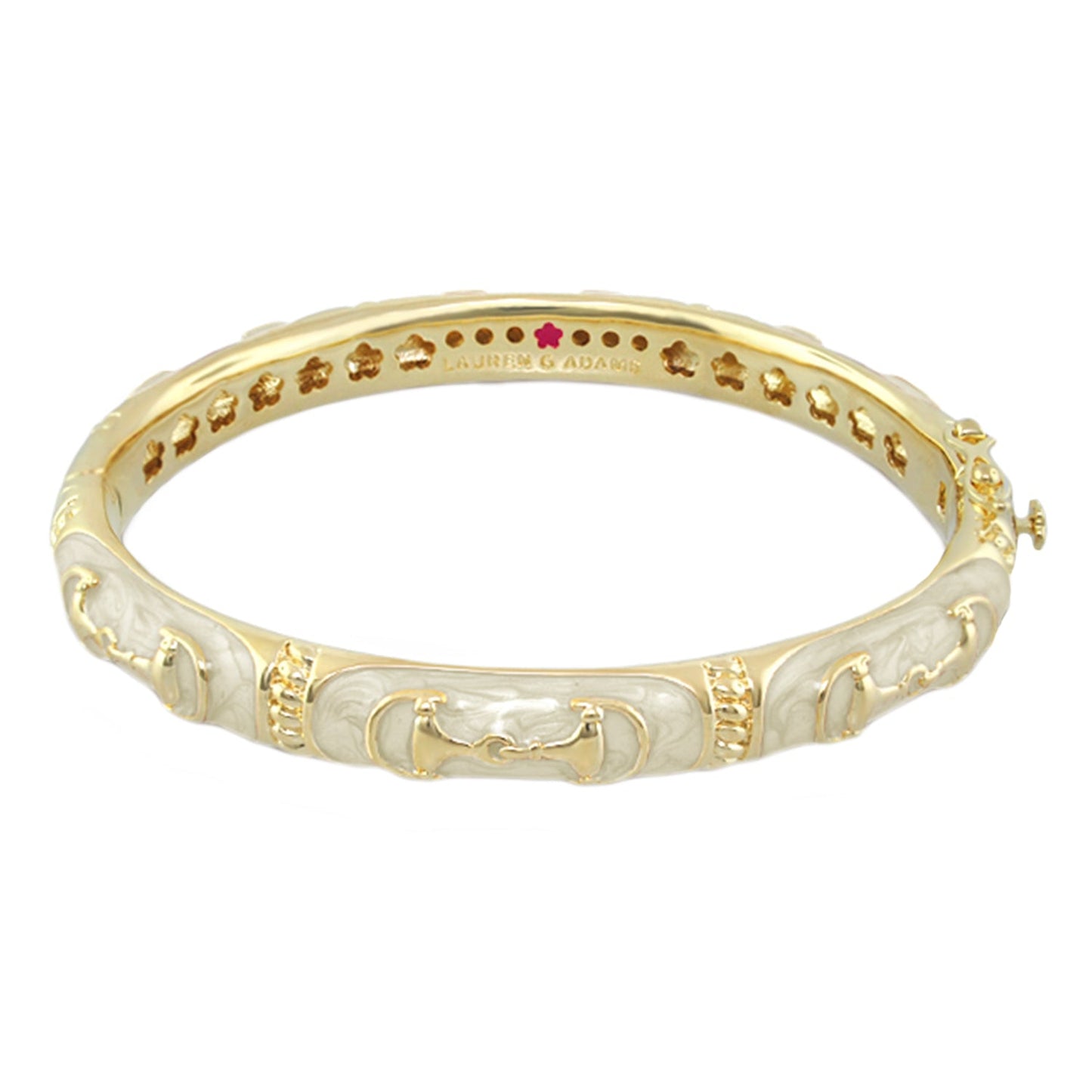 Equestrian Bangle — Black Snaffle gold-tone bracelet with white enamel panels by Lauren G Adams on Tampa Home & Garden Store