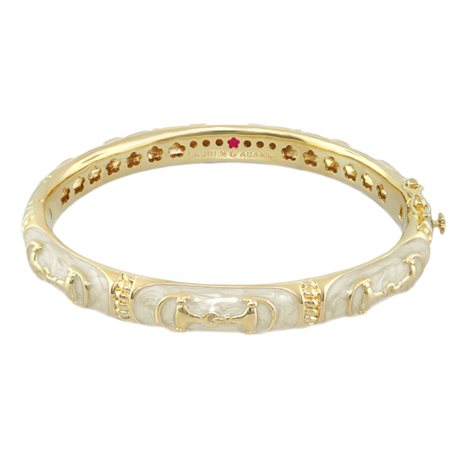 Equestrian Bangle — Black Snaffle gold-tone bracelet with white enamel panels by Lauren G Adams on Tampa Home & Garden Store