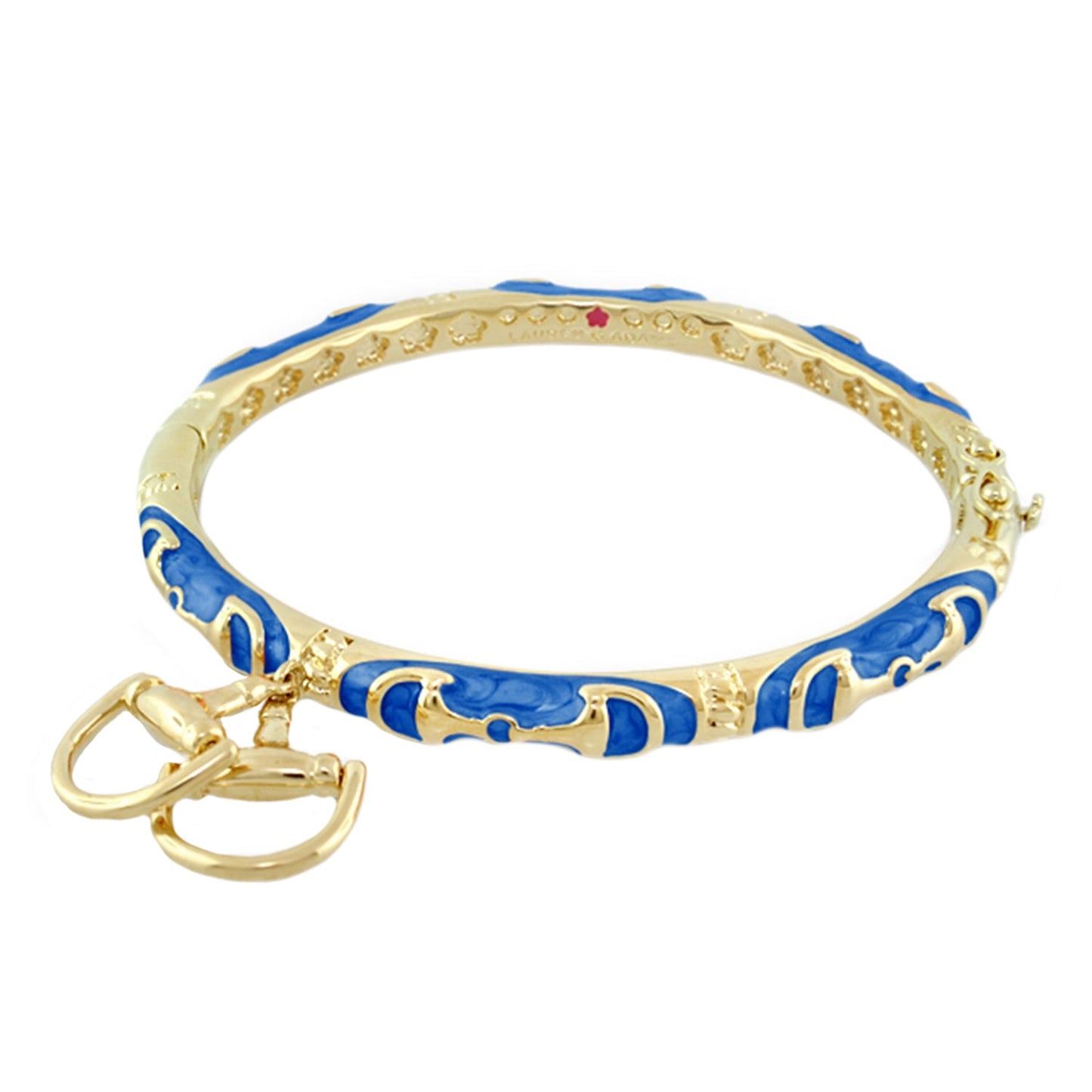 Equestrian Bangle Horsebit Charm goldtone bracelet with blue enamel accents Lauren G Adams on Tampa Home & Garden Store
