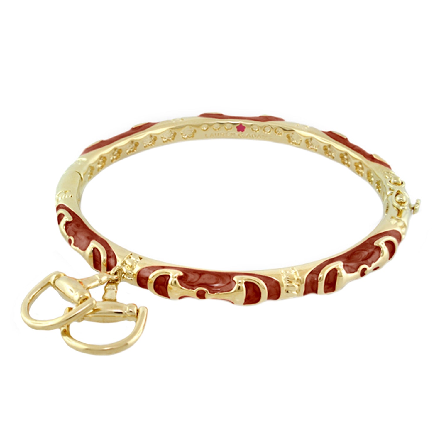 Equestrian Bangle with Horsebit Charm by Lauren G Adams, gold-tone bracelet with red enamel on Tampa Home & Garden Store