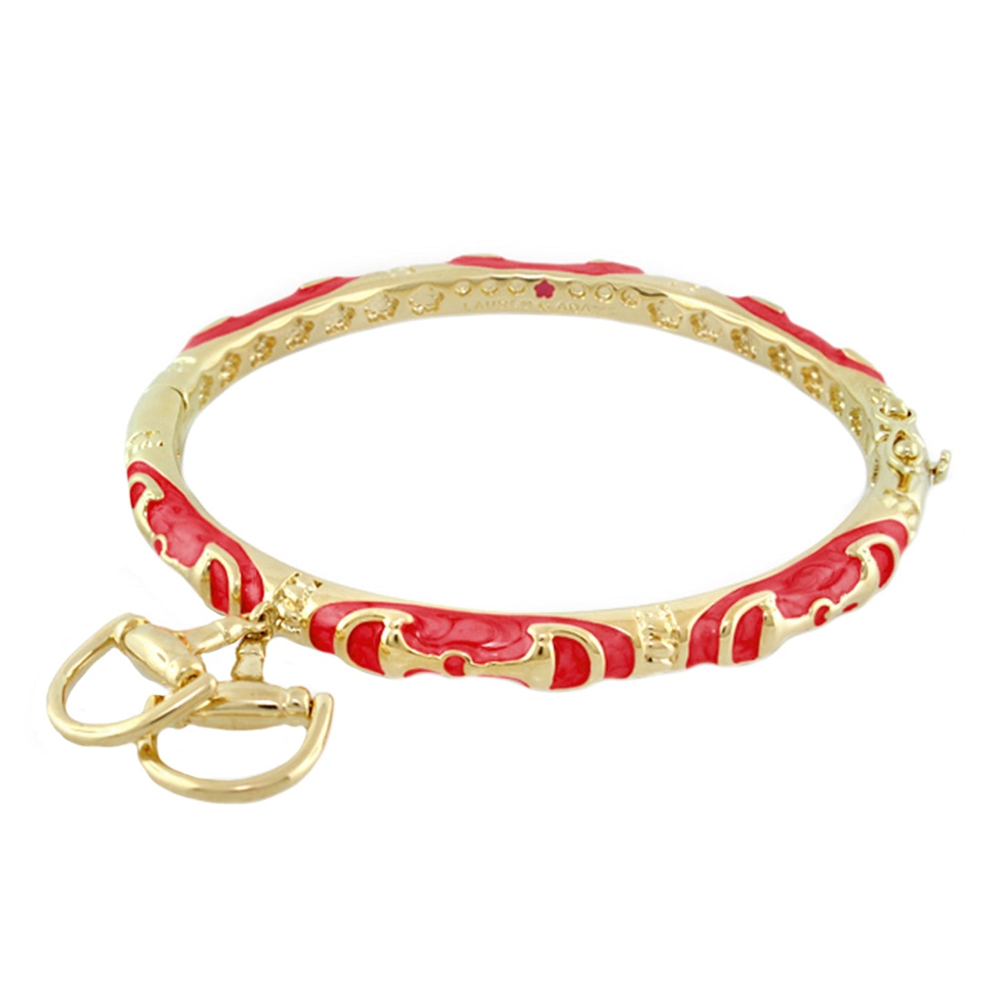 Equestrian Bangle Horsebit Charm gold-tone bracelet with red enamel detailing Lauren G Adams on Tampa Home & Garden Store