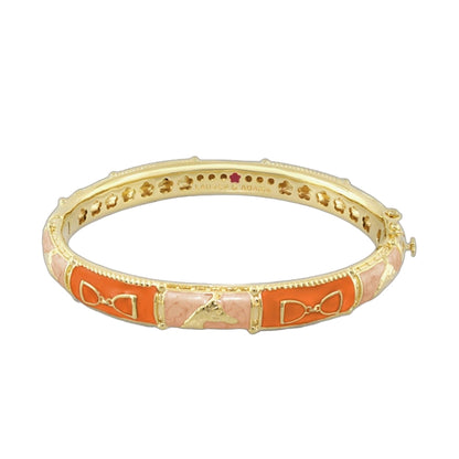 Equestrian coral stirrup bangle, goldtone hinged safety-lock, Lauren G Adams bracelet on Tampa Home & Garden Store