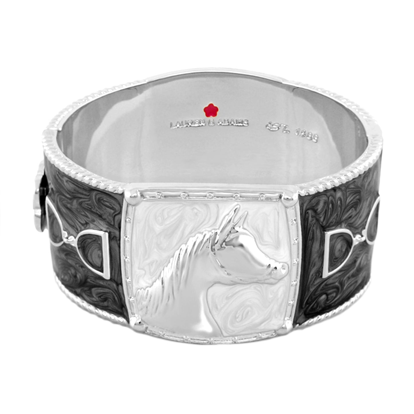 Equestrian Bangle Coral Horse Head hinged bracelet by Lauren G Adams with safety lock on Tampa Home & Garden Store
