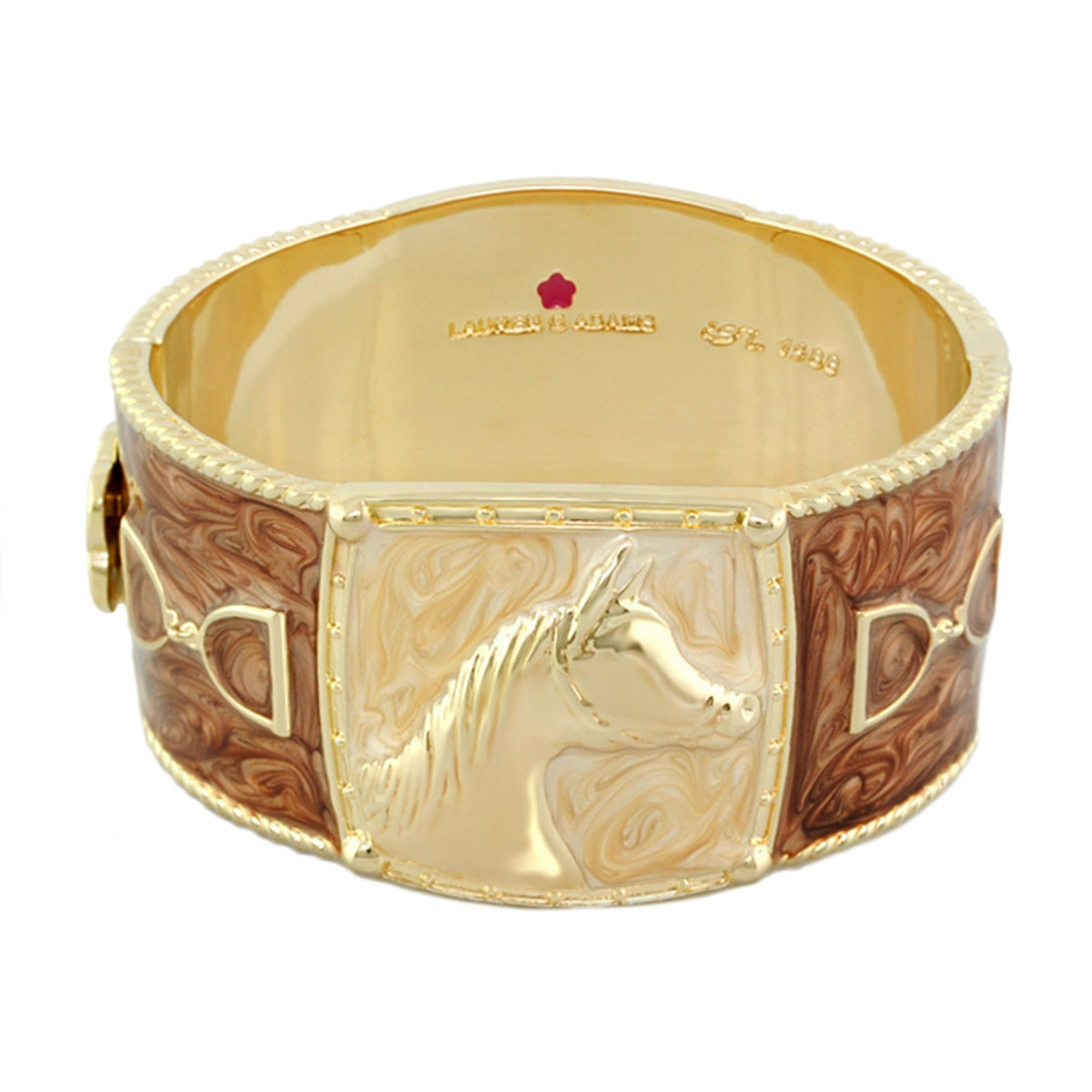 Equestrian Bangle — Coral Horse Head, gold-tone hinged bracelet by Lauren G Adams on Tampa Home & Garden Store