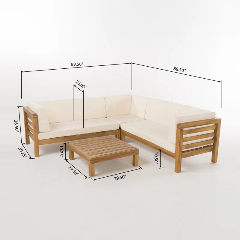OANA outdoor wooden sectional set with beige cushions and coffee table, 3-piece by HouseOfZazla on Tampa Home & Garden Store