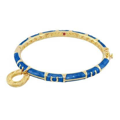 Equestrian Horseshoe Bangle Charm Dangle bracelet gold-tone with blue enamel Lauren G Adams on Tampa Home & Garden Store