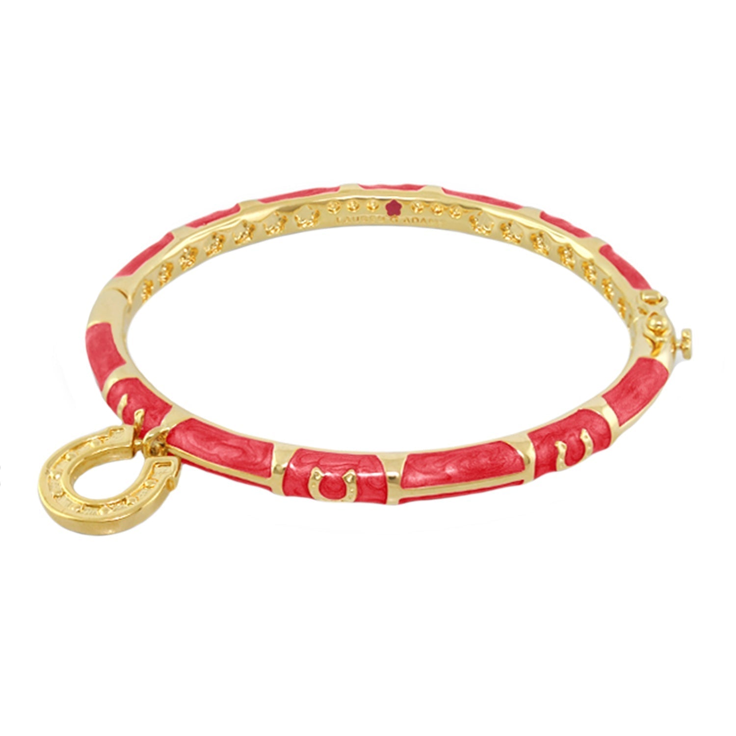 Equestrian horseshoe charm bangle in gold tone with red enamel segments by Lauren G Adams on Tampa Home & Garden Store