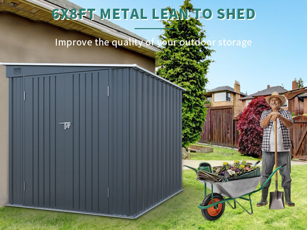 6x8ft Galvanized Steel Shed for Yard and Garden