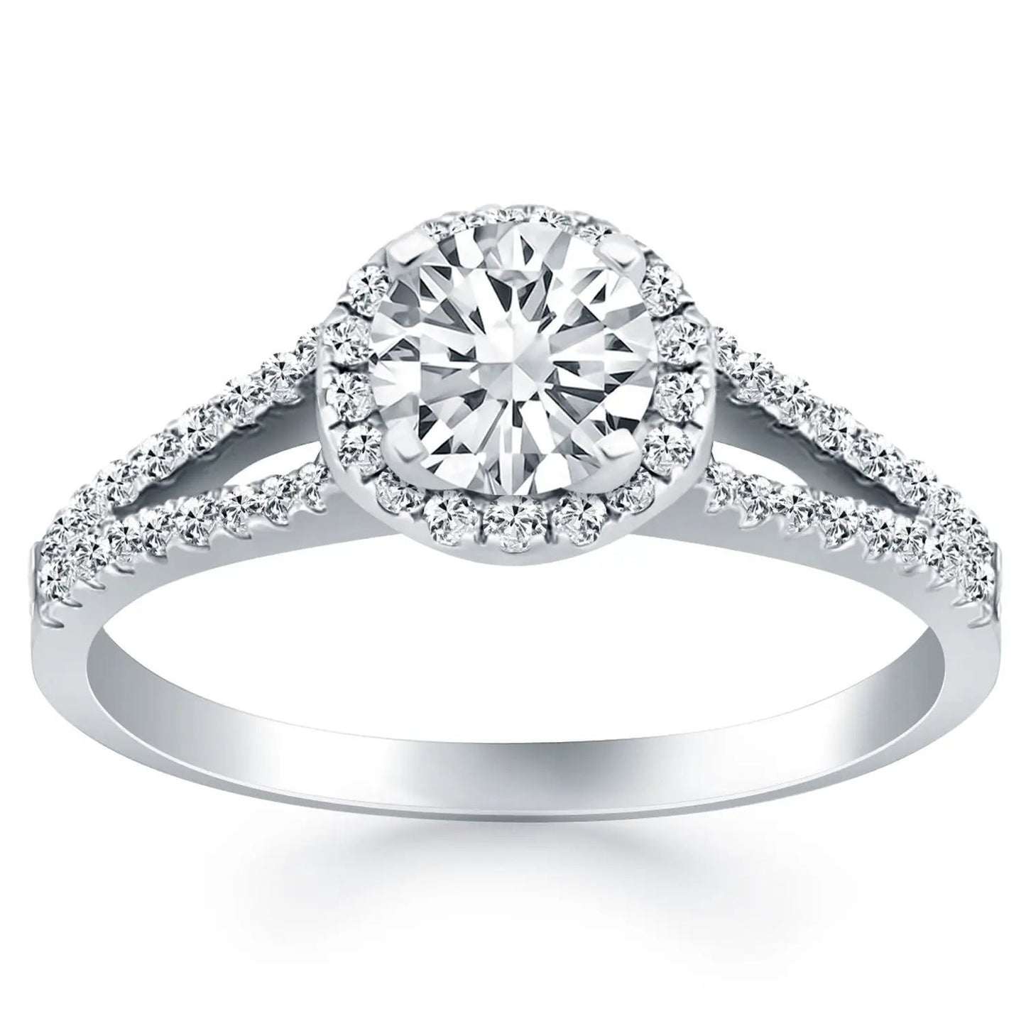 14k white gold diamond halo split-shank engagement ring with pave band Bids.com on Tampa Home & Garden Store