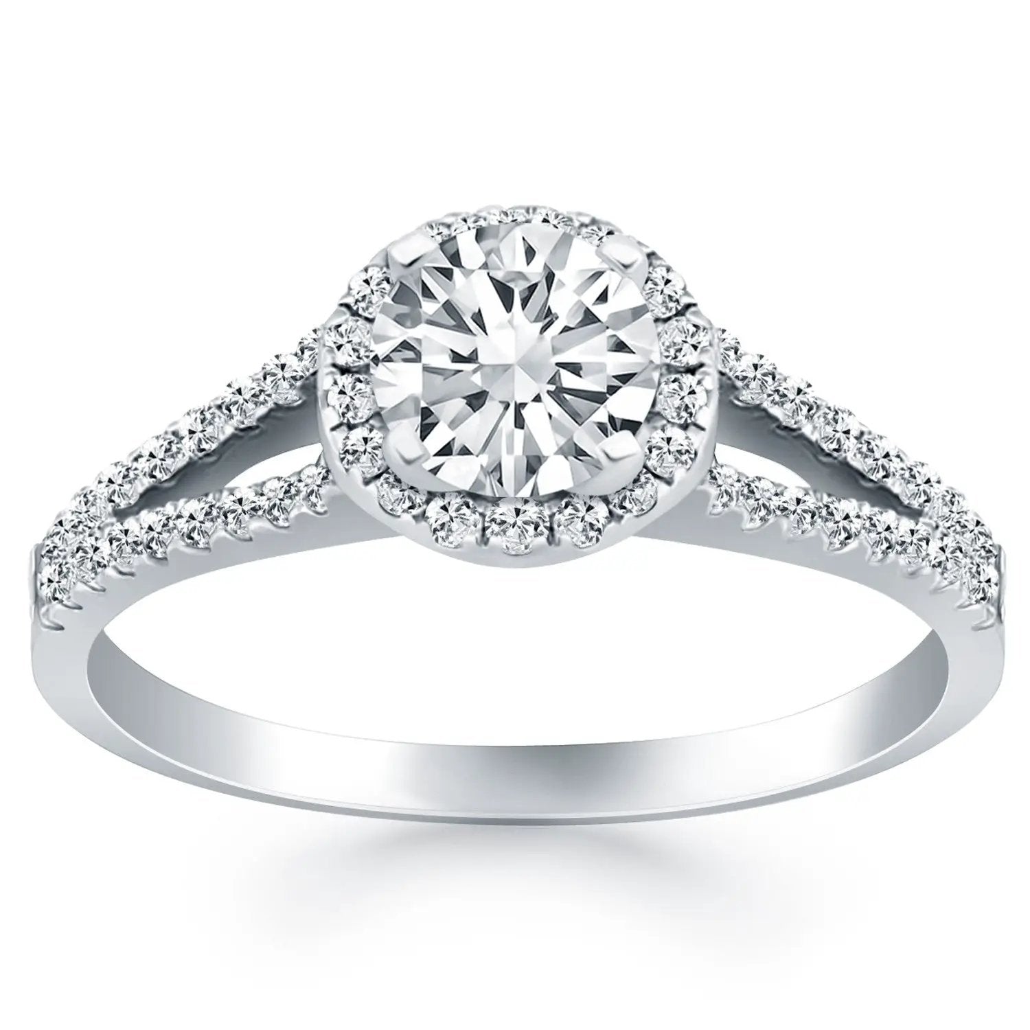 14k white gold diamond halo split-shank engagement ring with pave band Bids.com on Tampa Home & Garden Store