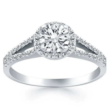14k white gold diamond halo split-shank engagement ring with pave band Bids.com on Tampa Home & Garden Store