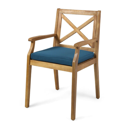 Perla dining chair 2pc set with blue cushions, wooden outdoor furniture by HouseOfZazla on Tampa Home & Garden Store