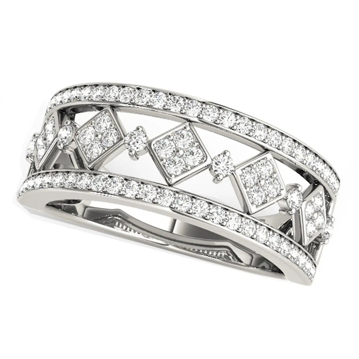 Diamond Studded Square Motif Ring in 14k White Gold, 1/2 cttw, Bids.com on Tampa Home & Garden Store