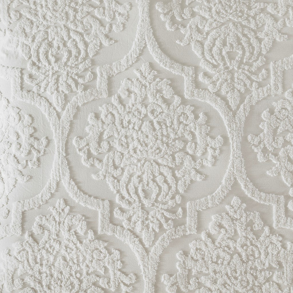 Duvet cover set off-white King/Cal King, tufted cotton chenille damask pattern, 3-piece on Tampa Home & Garden Store