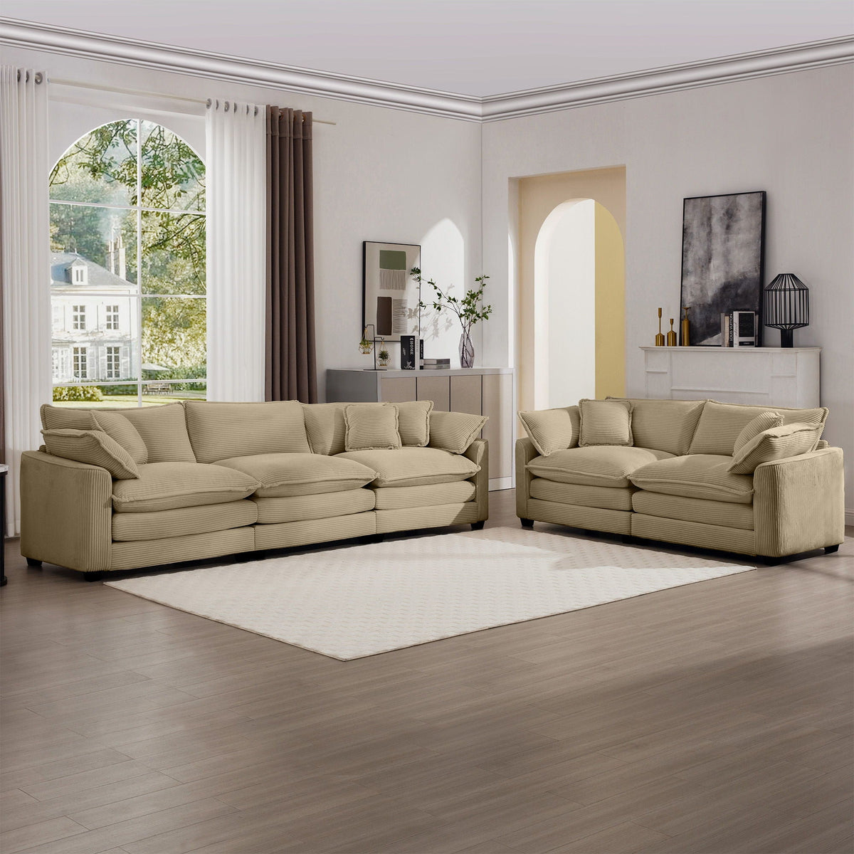 Elegant Oversized Sectional Sofa Set beige with deep seats, 3-piece by HouseOfZazla on Tampa Home & Garden Store