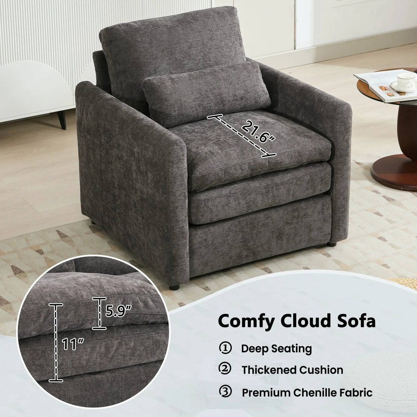 Cozy Upholstered Sofa Chair in dark gray fabric by Unique Piece Furniture, 3-Piece Set on Tampa Home & Garden Store