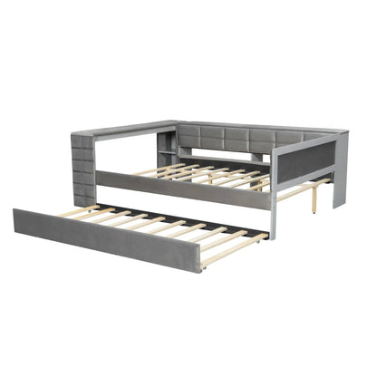 Upholstered Platform Bed with Storage Shelves