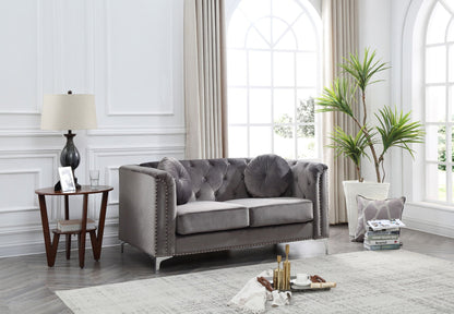 HouseOfZazla sloped-arm stationary loveseat in gray micro suede with tufted cushions on Tampa Home & Garden Store