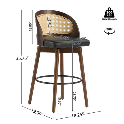 Como indoor wood barstools set of 2 with beige rattan backrests and black cushions HouseOfZazla on Tampa Home & Garden Store