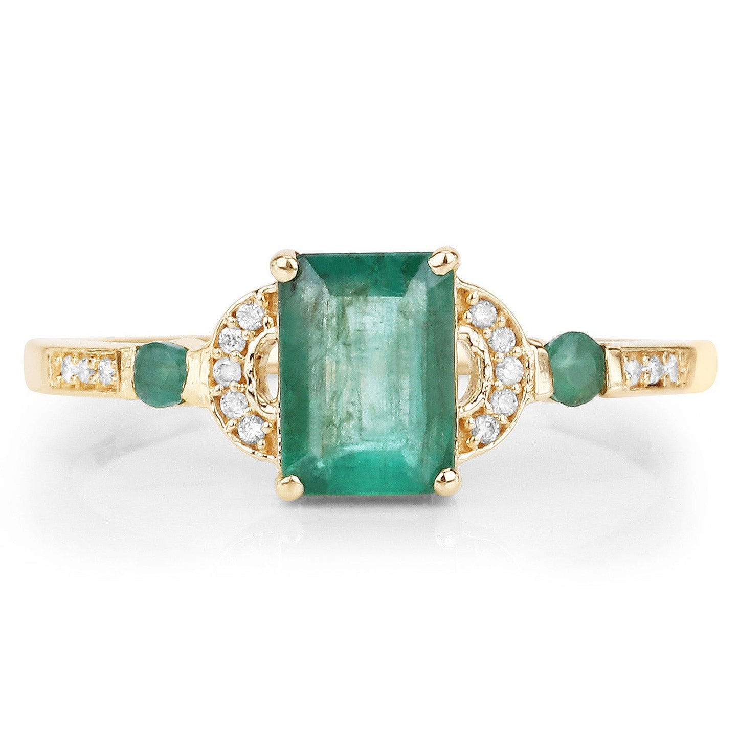 Ring, 14K yellow gold with 1.07ct Zambian emerald and diamond halo with green emeralds on Tampa Home & Garden Store